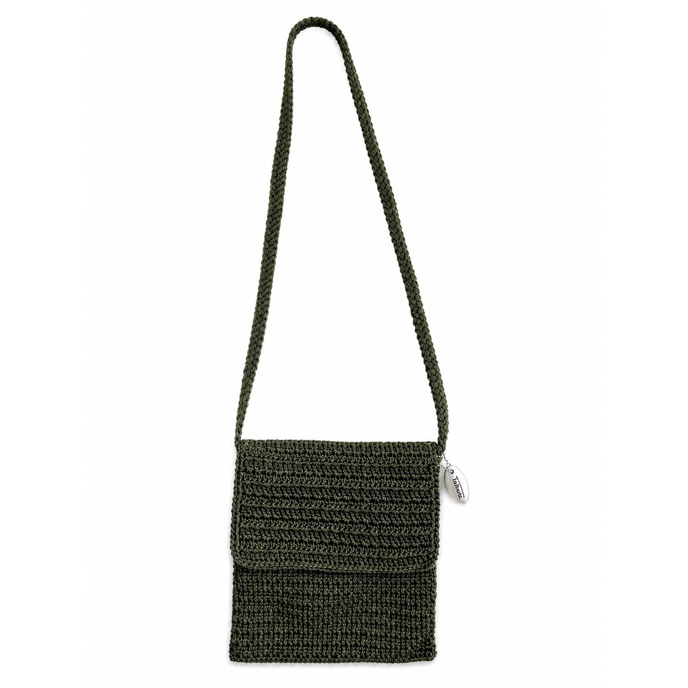 Talbots Olive Green Crochet Crossbody Bag Boho Woven Knit Purse Zip Top